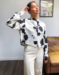 Атласная рубашка с коровьим принтом Weekday-Мульти