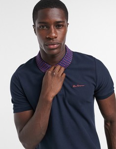 Футболка-поло с воротником в шахматную клетку Ben Sherman-Темно-синий