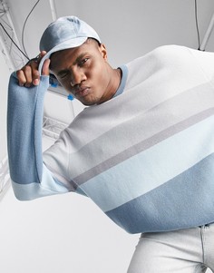 Вязаный свитер в стиле колор блок ASOS DESIGN-Синий