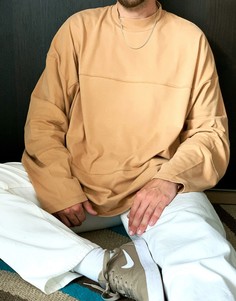 Коричневая водолазка в стиле oversized с декоративными строчками ASOS DESIGN-Бежевый