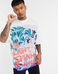 Oversized-футболка с фотографическим цветочным принтом и надписью ASOS DESIGN-Белый