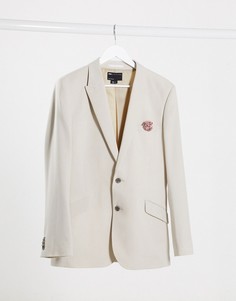Пиджак узкого кроя с узором ASOS DESIGN wedding-Светло-бежевый
