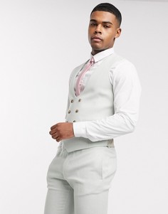 Голубой супероблегающий жилет с добавлением шерсти ASOS DESIGN wedding-Зеленый