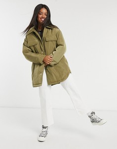 Дутая куртка цвета хаки в стиле oversized ASOS DESIGN-Зеленый