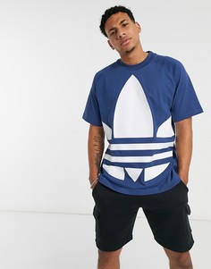 Футболка с большим логотипом-трилистником adidas Originals-Синий