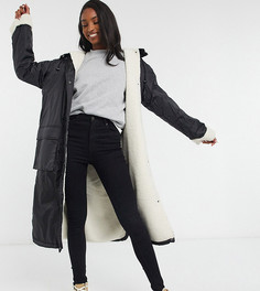 Черная куртка-дождевик макси с подкладкой из искусственного меха ASOS DESIGN Tall-Черный