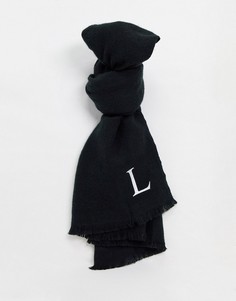 Черный шарф с инициалом "L" ASOS DESIGN
