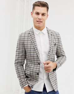 Шерстяной блейзер классического кроя в клетку бежевого цвета Burton Menswear-Кремовый
