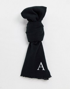 Черный шарф с инициалом "A" ASOS DESIGN