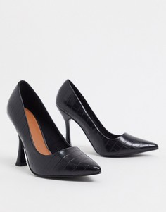 Черные туфли-лодочки с заостренным носком и крокодиловым узором ASOS DESIGN-Черный