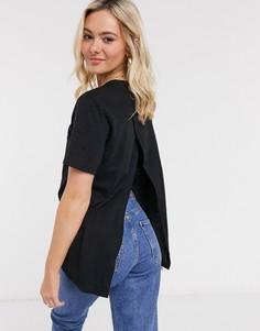 Черная фактурная футболка с запахом на спине ASOS DESIGN-Черный