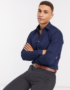 Поплиновая эластичная рубашка облегающего кроя Calvin Klein-Темно-синий