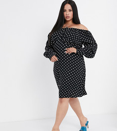 Черное платье в горошек с открытыми плечами Vero Moda Curve-Черный