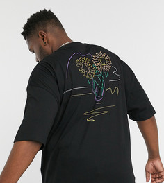 Длинная oversized-футболка с вышивкой на спине ASOS DESIGN Plus-Черный