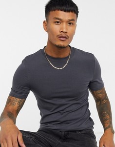 Черная выбеленная обтягивающая футболка из органического материала ASOS DESIGN-Серый