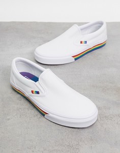 Белые кроссовки-слипоны с разноцветной подошвой Vans Classic-Мульти