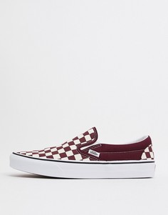 Бордовые кроссовки-слипоны с шахматным узором Vans-Красный