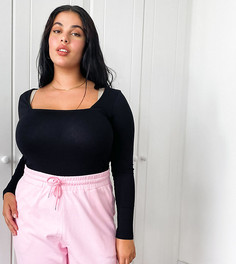 Черное боди с длинными рукавами и квадратным вырезом ASOS DESIGN Curve-Черный