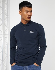 Темно-синее поло с длинными рукавами и логотипом Armani-Темно-синий EA7