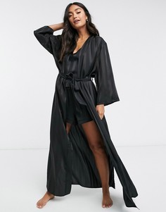 Черное жаккардовое платье-кимоно макси в полоску Loungeable-Черный