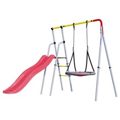 Спортивно-игровой комплекс ROMANA Лето + ГНЕЗДО качели серый/красный/желтый/розовый