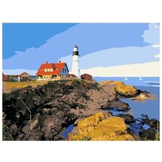 Рыжий кот Картина по номерам "Маяк на скалистом берегу" 30х40 см (Х-9138)