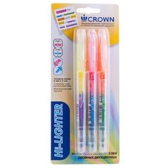 CROWN Набор текстовыделителей двухсторонних Multi Hi-Lighter Twin, 3 шт. (H2-1000-B/3)