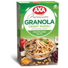 Мюсли AXA хрустящие в меду с фруктами и орехами, коробка, 250 г