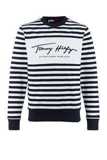 Хлопковый свитшот в полоску с вышивкой Tommy Hilfiger