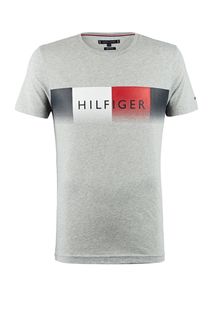 Серая футболка из хлопка с логотипом бренда Tommy Hilfiger