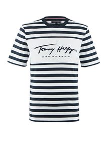 Футболка из хлопка в полоску с вышивкой Tommy Hilfiger