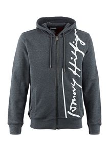 Серая толстовка на молнии с принтом Tommy Hilfiger