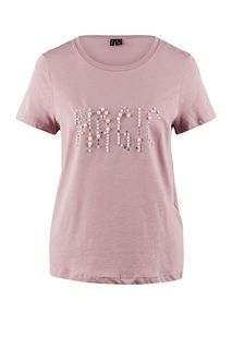 Хлопковая футболка с отделкой бусинами и стразами Vero Moda