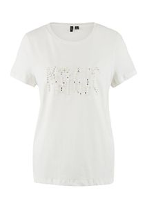 Хлопковая футболка с отделкой бусинами и стразами Vero Moda