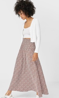 Stradivarius Длинная Юбка С Принтом И Сборкой Женская Коллекция Multicolor L
