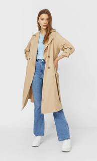 Stradivarius Длинный Тренч Из Струящейся Ткани Женская Коллекция Цвет Камня M