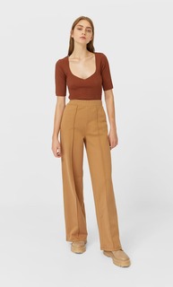Stradivarius Свитер С Вырезом Сердечком Женская Коллекция Цвет Темной Верблюжьей Шерсти S
