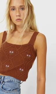 Stradivarius Трикотажный Топ С Вышивкой Женская Коллекция Multicolor S