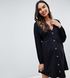 Свободное платье на пуговицах с длинными рукавами и вставкой на талии ASOS DESIGN Maternity-Черный