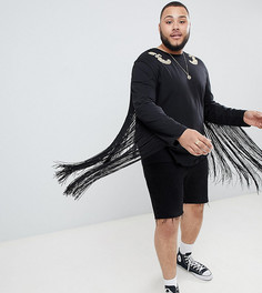 Свободный удлиненный лонгслив с принтом и кисточками ASOS DESIGN Plus-Черный