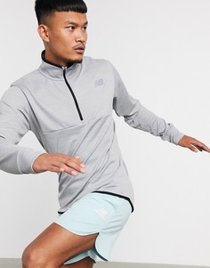 Серая футболка с воротом на молнии New Balance Running Tenacity-Черный
