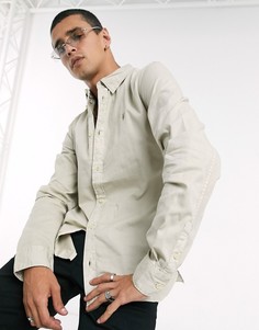 Серо-коричневая рубашка с длинными рукавами и логотипом AllSaints-Бежевый