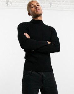 Черный обтягивающий джемпер в рубчик с высоким воротом ASOS DESIGN