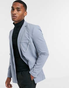 Синий двубортный пиджак с цепочкой Mauvais