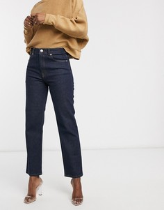 Темные прямые джинсы стретч с завышенной талией ASOS DESIGN-Синий