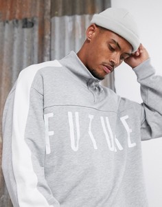 Свитшот с молнией и полосками по бокам ASOS Dark Future-Серый