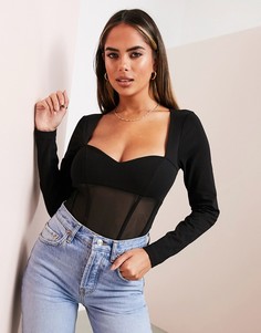 Боди черного цвета с вырезом сердечком ASOS LUXE-Черный
