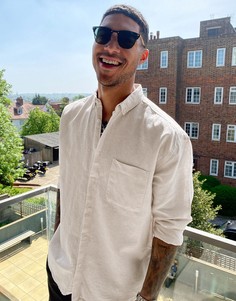 Светло-бежевая рубашка в стиле oversized из хлопка и льна ASOS DESIGN-Кремовый