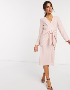 Пыльно-розовое платье миди с запахом ASOS DESIGN-Розовый
