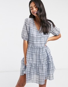 Голубое платье мини в клетку Vero Moda-Мульти